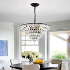 YYJLX Modern Crystal Chandelier 7 Light 20" Raindrop Black Ceiling Chandelier Adjustable Hanging Light Fixture for Dining Room Foyer Entryway Staircase Living Room