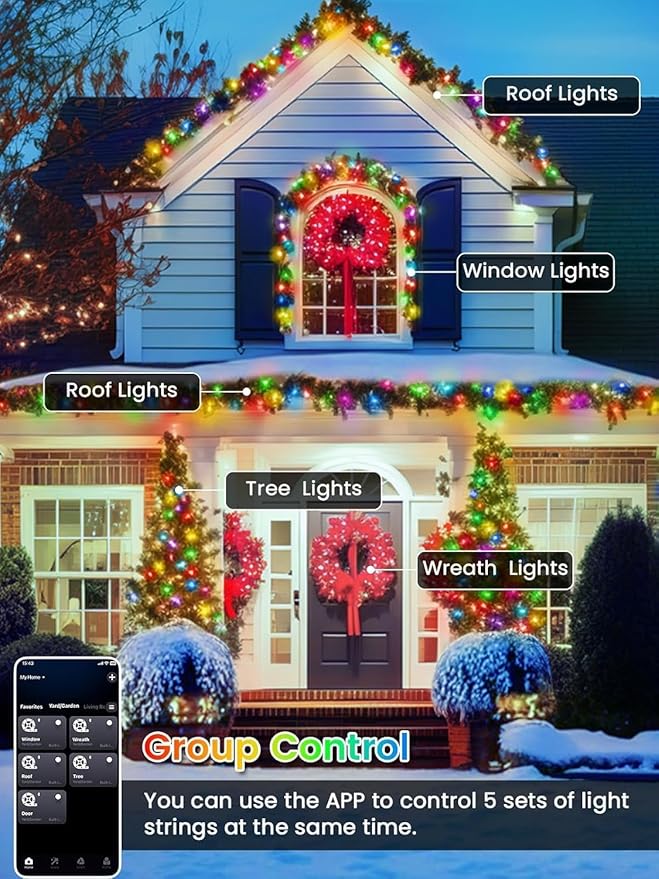 600LED Smart Color Changing Christmas Lights App Controlled, 208FT Waterproof RGB Twinkle String Light Music Sync Multiple Modes, Christmas Lights with Remote & Timer Indoor Outdoor Xmas Decorations