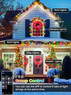 600LED Smart Color Changing Christmas Lights App Controlled, 208FT Waterproof RGB Twinkle String Light Music Sync Multiple Modes, Christmas Lights with Remote & Timer Indoor Outdoor Xmas Decorations