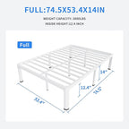 MAF 14 Inch Full Size Metal Platform Bed Frame White with Round Corner Legs, 3000 LBS Heavy Duty Steel Slats Support, Noise Free, No Box Spring Needed, Easy Assembly