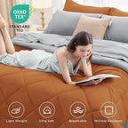 HEVUMYI Queen Comforter Set - 7-Piece All Season Bed in a Bag Queen, Ultra Soft Bedding Set with Comforter, Flat Sheet, Fitted Sheet, Pillowcases, Pillow Shams, Orange & Light Grey