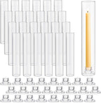 24 Set Glass Hurricane Candle Holders 11.8" Open Ended Glass Candleholder Tube Shape Bottomless and 1.26" Taper Clear Candlestick Holders for Wedding Party Table Centerpiece