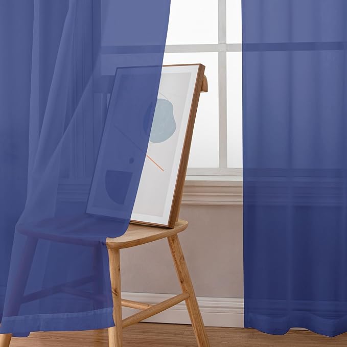 OWENIE Sheer Curtains 54 Inch Length 2 Panels Set, Royal Blue Clear Sheer Short Curtains for Small Window, Light Filtering Rod Pocket Curtain Sheers, 2 Pcs 84 Width 54 Long, Royal Blue