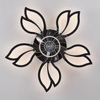 Ceiling Fan with Lights Remote Control, 26" Black Low Profile Ceiling Fan with Light, Modern Leaf Geometric Flush Mount Ceiling Fan for Kitchen Bedroom