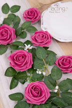MACTING 30PCS Artificial Flower Roses, Real Touch Fake Flowers with Stems, Foam Roses for Wedding Bouquet Party Centerpieces Baby Shower Home Decorations (Hot Pink)