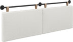 Nathan James Charlie Wall Mount Hanging Headboard, King, White Boucle with Brown Faux Leather Straps