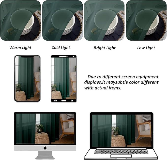 Chyhomenyc Hunter Green Sheer Curtains 84 inches Long 2 Panels Set, Light Filtering Rod Pocket Emerald Voile Sheer Drapes for Living Room Bedroom, 2PCS, Each 42W x 84L