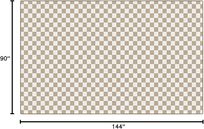 Flagship Carpets Schoolgirl Style Brown and White Checkerboard Educational Area Rug for Kids Room Seating Décor, Children's Classroom, Play Carpet for Teaching and Playroom, 7'6" x 12', Neutral
