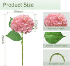 Real Touch Pink Hydrangea Artificial Flowers with Stems, Fake Silk Flowers for Outdoors, 3 Pcs Artificial Flowers for Home Decor Wedding Bouquets Centerpieces Vase