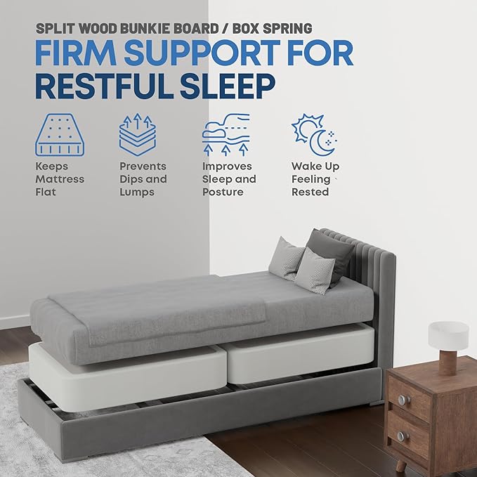 Greaton, Box Spring Bed Base Twin Size, 8-Inch Wood Amish Made in USA – Quiet Noise Free, 2-Pieces Under Mattress-Support BoxSpring, Fully Assembled, White, 8" Foundation