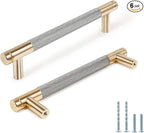 Knurled Cabinet Pulls 6 Pack, 6 Inch Long Cabinet Handles Metal Door Pulls, Kitchen Drawer Pull Knurled Dresser Handles - 5" Hole to Hole, Grey & Gold