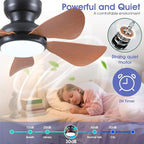 32 Inch Modern Ceiling Fans with Lights, Small Flush Mount Ceiling Fan with Light and Remote/APP Control, 5 Reversible 6 Speeds Curved Blades, 3 CCT Dimmable Lights for Kids Room, Brown
