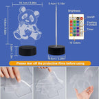 FULLOSUN Panda Gifts,3D lamp Kids Night Light with Remote Control 16 Colors + Dim Function+Color Changing, Decor for Xmas Birthday Gifts Kids
