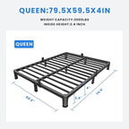 MAF 4 Inch Queen Metal Platform Bed Frame with Round Corner Legs, 3000 LBS Heavy Duty Steel Slats Support, Noise Free, No Box Spring Needed, Easy Assembly