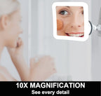 Fancii 10X Magnifying Lighted Makeup Mirror - Daylight LED Vanity Mirror - Compact, Cordless, Locking Suction, 6.5" Wide, 360 Rotation, Portable Illuminated Bathroom Mirror (Square)