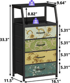 Furnulem Retro Dresser for Bedroom, Small Dresser for Closet, Vintage Nightstand with 4 Drawers, Fabric Storage Organizer Bedside Table Side Furniture, Metal Frame, Wood Top