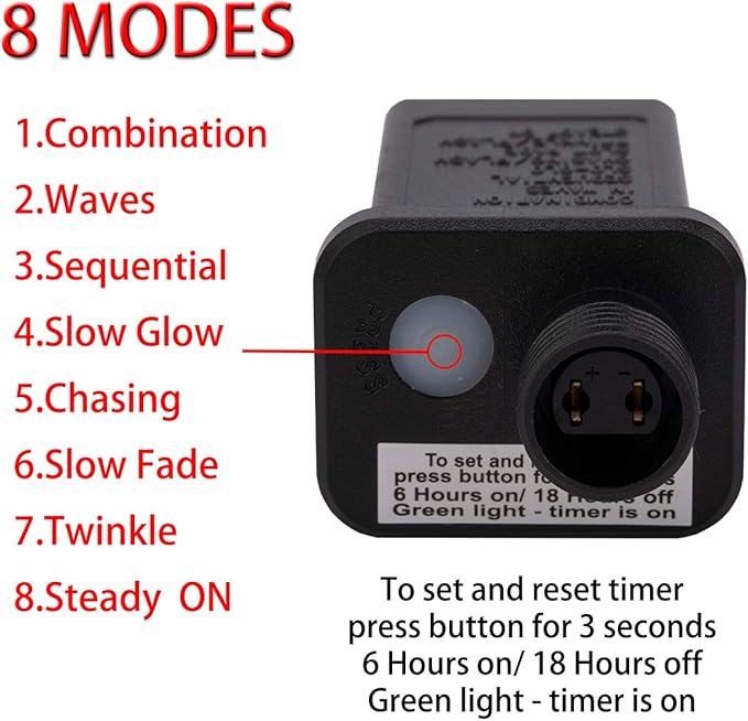 AWQ 360 LED 13.1ft x 6.6ft Warm White String Lights, 8 Modes, Timer Function, UL Certified, IP44 Rated, Outdoor Indoor Use
