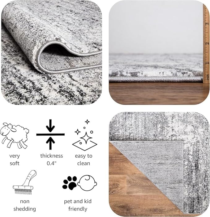 Keen Home Design Area Rugs - Non-Shedding, Thick Pile Abstract Rugs for Kitchen, Living Room, Bedroom, Dining Room, Entryway (Abstract Cream/Grey, 5'11'' x 9'2'')