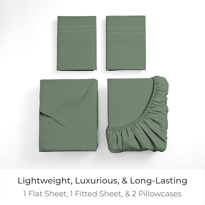 Mellanni King Sheets Set - 4 PC Iconic Collection Bedding - Hotel Luxury, Extra Soft, Cooling Bed Sheets - Wrinkle, Fade, Stain Resistant (King, Sage)