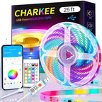 CHARKEE 25ft LED Strip Lights USB-Powered, Color Changing RGB LED Strip Lights for Bedroom/TV Backlight/Gaming Lighting, Music Sync SMD 5050 Flexible LED Lights with Remote/APP Control
