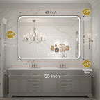 LED Bathroom Mirror with Lights,43x36 Inch Brushed Silver Framed Lighted Vanity Mirror,Anti Fog Stepless Dimmable Wall Mounted(Horizontal/Vertical)