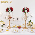 NUPTIO Artificial Flower Centrepieces for Tables - 6 Pcs Crimson & White Fake Flowers Roses Balls 9.5in Diameter - Silk Faux Rose Arrangement for Wedding Party Centerpiece Table Decorations