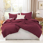 Litanika Burgundy Red Comforter Set Full Size, 3 Pieces Lightweight Solid Bedding Comforter Set, All Season Fluffy Bed Set (79x90In Comforter & 2 Pillowcases)
