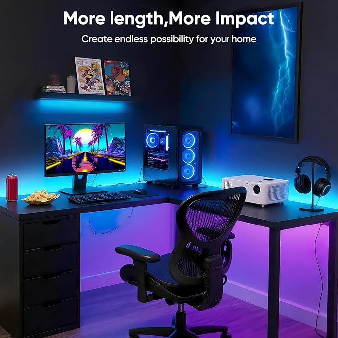 Led Lights for Bedroom, IC+RGB 100FT(2 Rolls of 50ft) Strip Lights, 24Key Remote with App Control, Music Sync Color Changing Lights for Room Decor Party