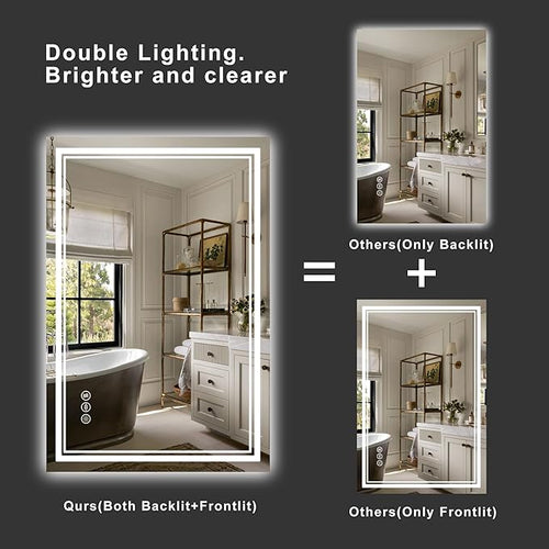 60''x36'' Lighted Mirrors for Bathroom Wall Backlit + Front Lit, Rectangular LED Bathroom Mirror Frameless with Lights Anti Fog, Dimmable, 3 Colors,Tempered Glass, Shatter-Proof (Color 1