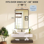 24×36 Black Bathroom Mirrors for Over Sink - Rectangular Wall Mirror with Rounded Corners & Metal Frame, Tempered-Glass Entryway Wall Decor for Bedroom, Living Room, Vanity, Horizontal/Vertical