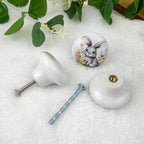 8Pack1.5 Rabbit with Flowers Ceramics Handle Knob Cute Safari Animal Decor Cabinet Dresser Drawer Knobs and Pulls