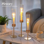 Hewory Gold Taper Candle Holders: Candlestick Holders Set of 6 Hurricane Glass Tall Candle Holder for Candlesticks Candle Sticks Holder Decor for Table Centerpiece Wedding Party Christmas Decorations