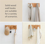 Coat & Hat Hooks Wall Mount with Key Holder, Wall Mounted Coat Rack with 9 Retractable Hangers, Solid Wood Slim Key Holder for Entryway, 17in Natural Finish