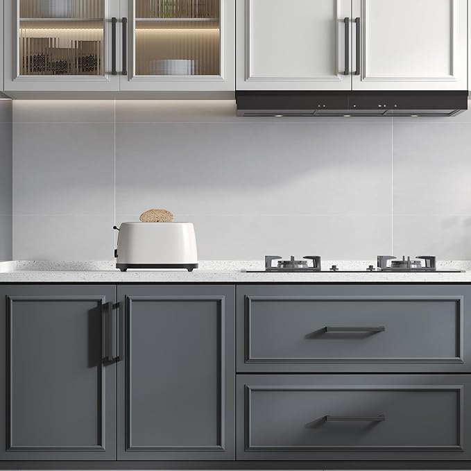 goldenwarm 60 Pack 18 Inch Black Cabinet Handles Matte Black Drawer Pulls Stainless Steel Cabinets Hardware Square Bar Modern for Kitchen Bathroom Cupboard
