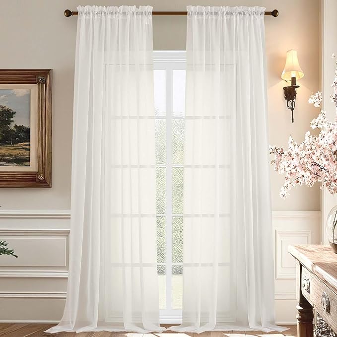 Aiyufeng Sheer Ivory Curtains 120 Inches Long, Extra Long Rod Pocket Solid Color Window Sheer Curtain Panels, Elegant Curtains & Drapes for Living Room, Bedroom 2 Panels (Ivory, 59" W x 120" L)