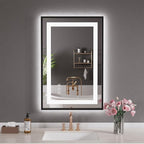 LED Bathroom Mirror,20"x28" Led Mirror with Black Frame, Front Light and Backlit, Stepless Dimmable, Anti-Fog, Shatter-Proof, Memory, 3 Colors, Double LED Vanity Mirror