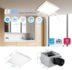 Tech Drive Bathroom Exhaust Fan with Light, 80 CFM, Super Quiet 1.5 Sone Bathroom Fan with Light, 1000lm Dimmable 3CCT LED Light 3000K/4000K/5000K Selectable, Energy Star Ventilation Fan, White