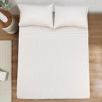 Mejoroom Striped Full Size Sheets - 1800TC Luxury Full Sheets with 16 Inch Deep Pocket - Premium Bedding Collection - Extra Soft, Breathable, Wrinkle, Fade & Stain Resistant - 4 Piece (Beige Stripe)