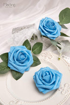 MACTING Artificial Flower Roses 30PCS Real Touch Fake Foam Roses with Stem Fake Flowers for DIY Wedding Bridal Bouquets Party Baby Shower Home Indoor Outdoor Spring Mothers Day Decor(Dark Teal Blue)