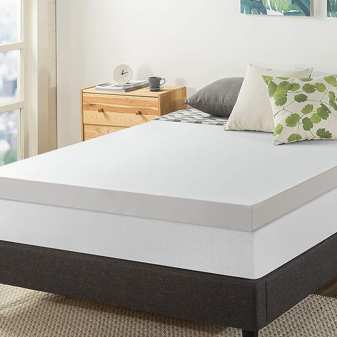 Mellow 4 Inch Memory Foam Mattress Topper with Cover, Calming Green Tea Infusion, Short Queen