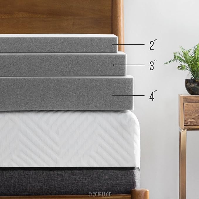 LUCID 2 Inch Bamboo Infused Memory Foam Mattress Topper - California King Size – Cooling Ventilation – Pressure Relieving Bed Topper - Mattress Pad – CertiPur Certified