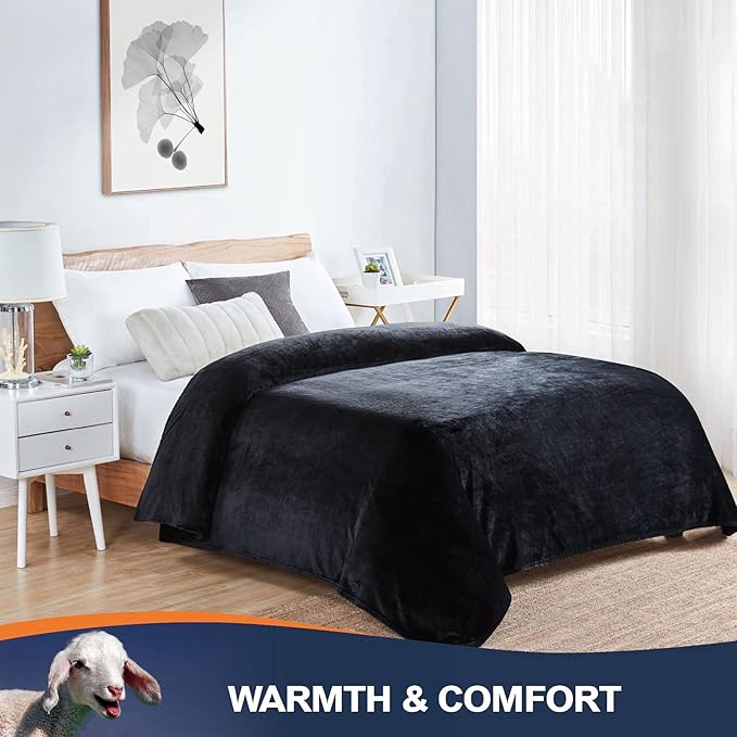 Walensee Fleece Blanket Plush Throw Fuzzy Lightweight (Throw Size 50x60 Black) Super Soft Microfiber Flannel Blankets for Couch, Bed, Sofa Ultra Luxurious Warm and Cozy for All Seasons