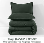Litanika Forest Green Comforter King Size, 3 Pieces Lightweight Solid Bedding Comforter Set, All Season Fluffy Bed Set (104x90In Comforter & 2 Pillowcases)