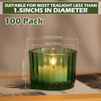 Mumufy 100 Pack Glass Tealight Candle Holder Ribbed Votive Candle Holder for Centerpiece Wedding Proposal Spa Aromatherapy Meditation Home Decor (Green)