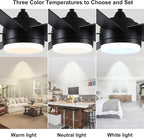 YUHAO 60 Inch Black Ceiling Fan with Light and Remote Control.Noiseless,Dimmable,3CCT,6 Speeds Reversible, DC Ceiling Fans for Indoor or Covered Outdoor