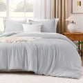 Litanika Oversized King Comforters Light Grey Super King Plus Size, 3 Pieces Lightweight Solid Bedding Comforter Set, All Season Fluffy Bed Set (128x120In Comforter & 2 Pillowcases)