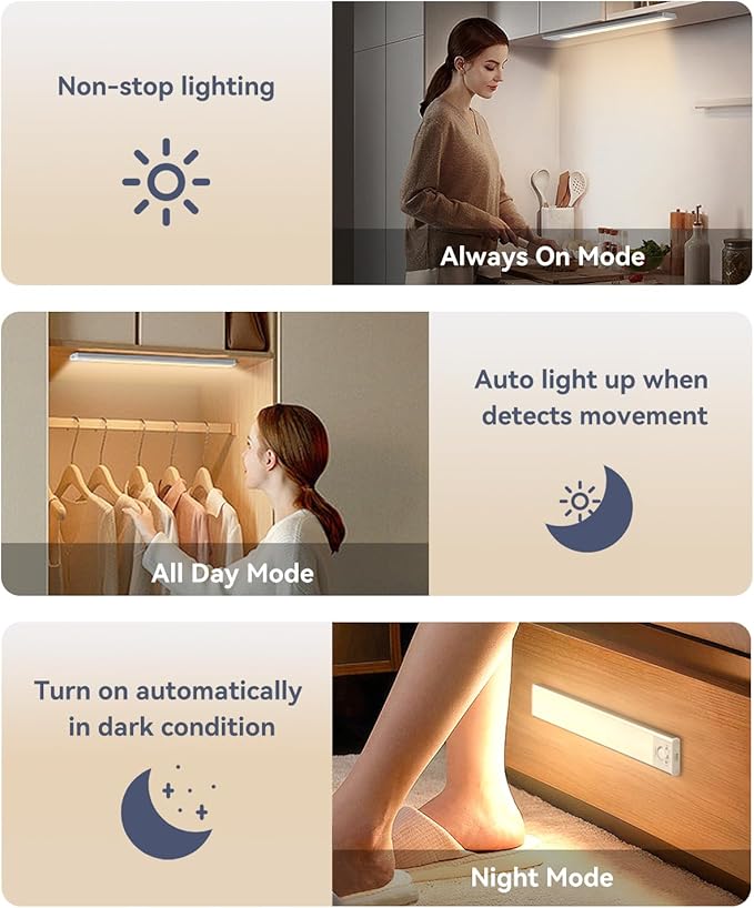 Under Cabinet Lighting, 3200mAh Rechargeable Motion Sensor Light Indoor, LED Battery Operated Cabinet Lights, Dimmable Closet Light, Wireless Under Counter Lights for Kitchen (2pack)