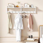 YMYNY Coat Rack Shelf Wall Mounted, Coat Hooks Set of 2, Entryway Coat Hanger with 4 Double Hooks, 31.5" Wall Floating Shelf with Hat Rack, for Kitchen, Bedroom, Bathroom, White UHWS001W-2