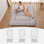 Japanese Floor Mattress, Futon Mattress with Portable Storage Bag and Washable Cover, Roll Up Thick Tatami Mat Suitable for Camping, Guest Room, Grey, Twin