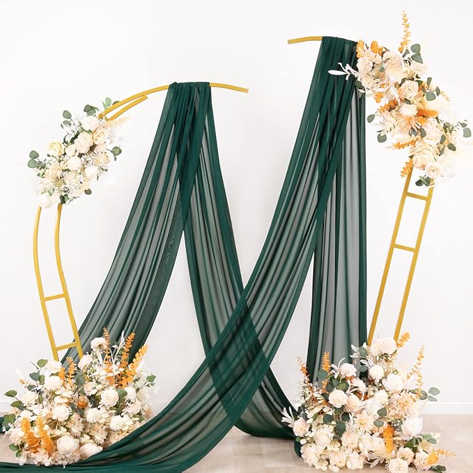 Socomi Wedding Arch Draping Fabric 1 Panel 29" x 19Ft Emerald Green Sheer Chiffon Curtain Drapes 6 Yards for Wedding Ceremony Birthday Party Decoration